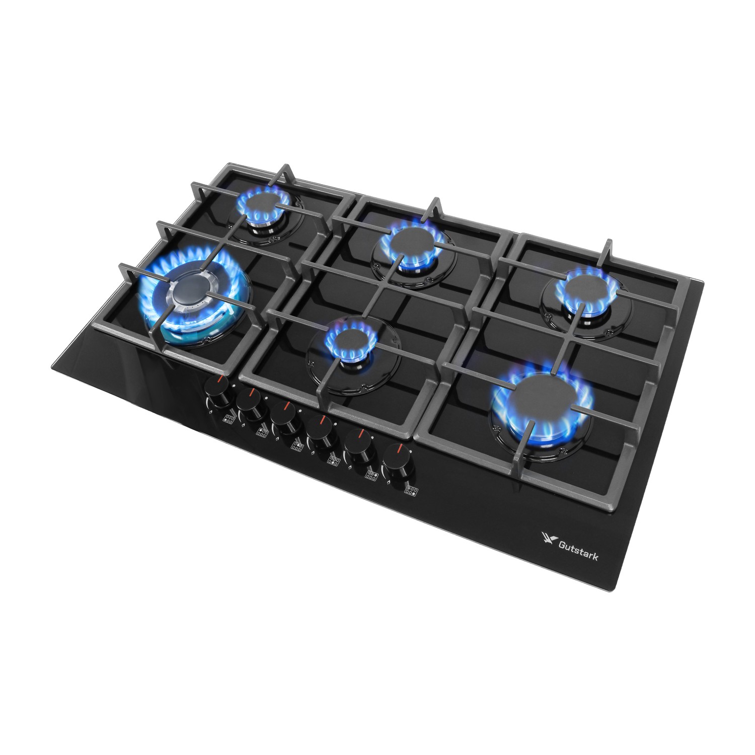 Parrilla Empotrable 6 Quemadores Cristal Templado Acero Inox.