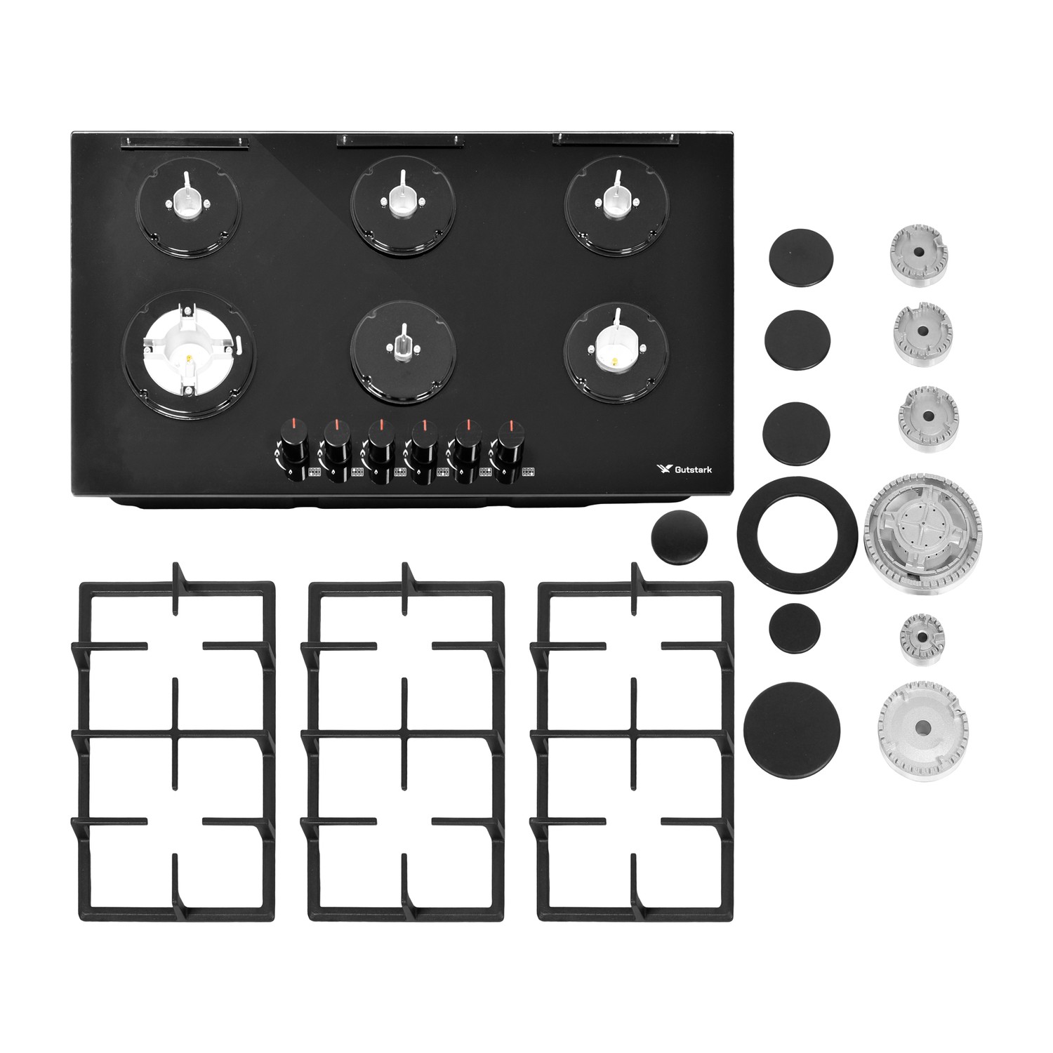 Parrilla Empotrable 6 Quemadores Cristal Templado Acero Inox.