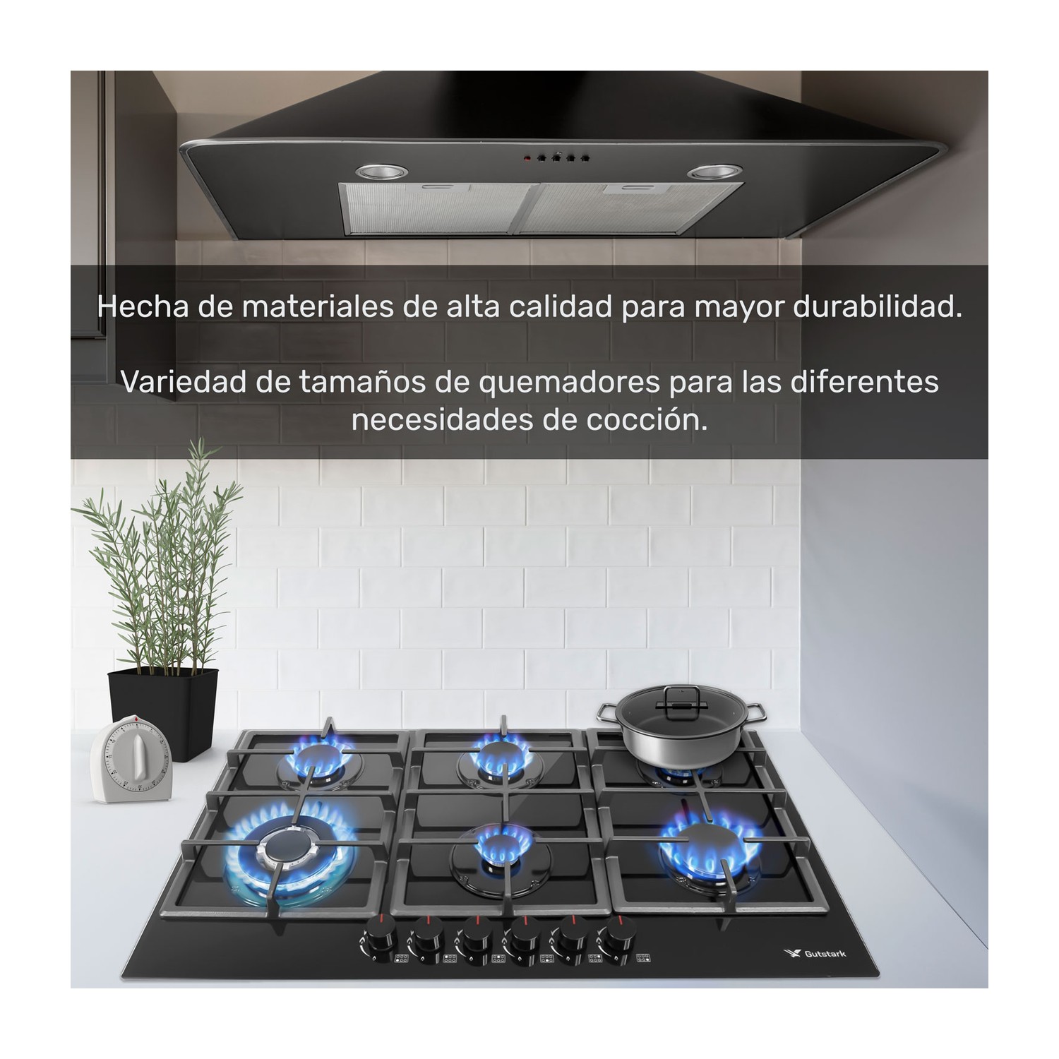 Parrilla Empotrable 6 Quemadores Cristal Templado Acero Inox.