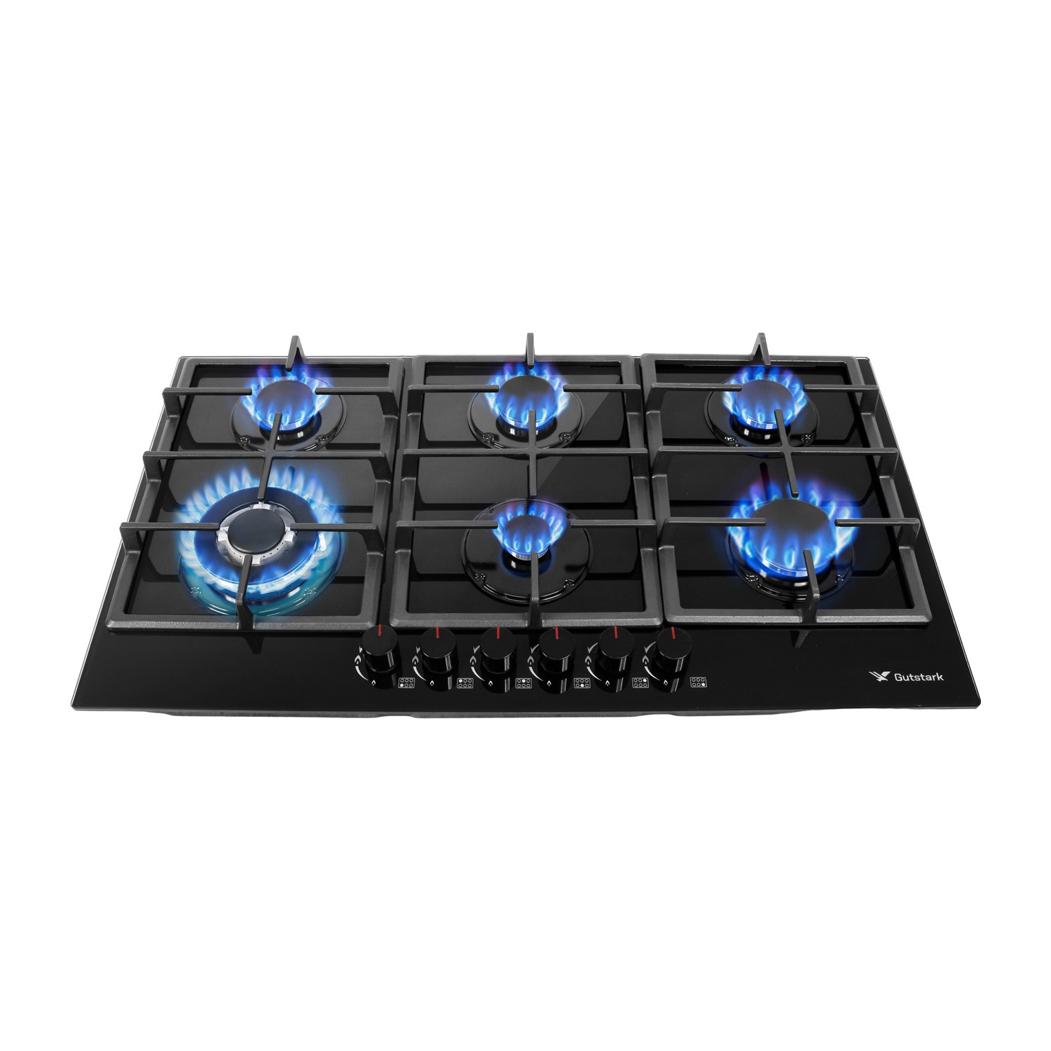 Parrilla Empotrable 6 Quemadores Cristal Templado Acero Inox.