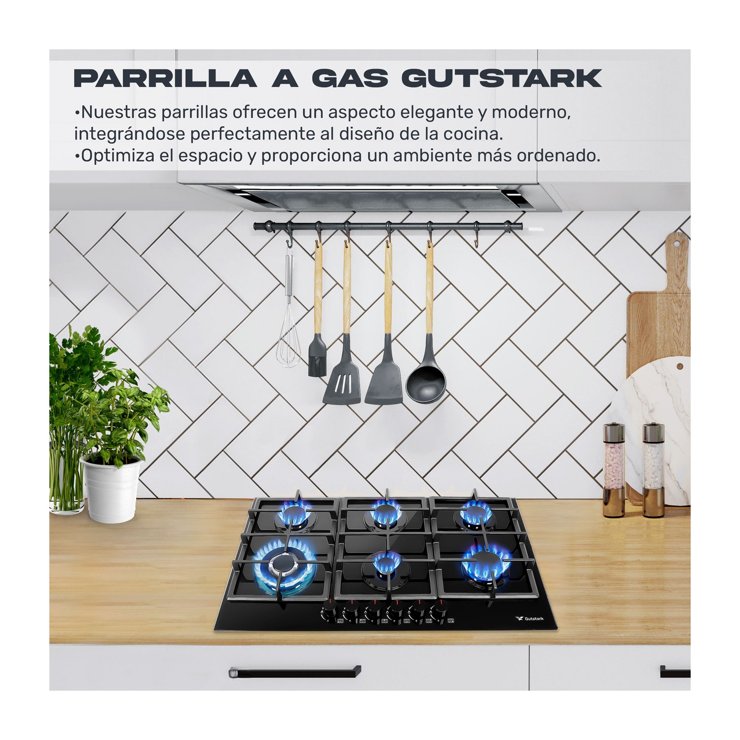 Parrilla Empotrable 6 Quemadores Cristal Templado Acero Inox.