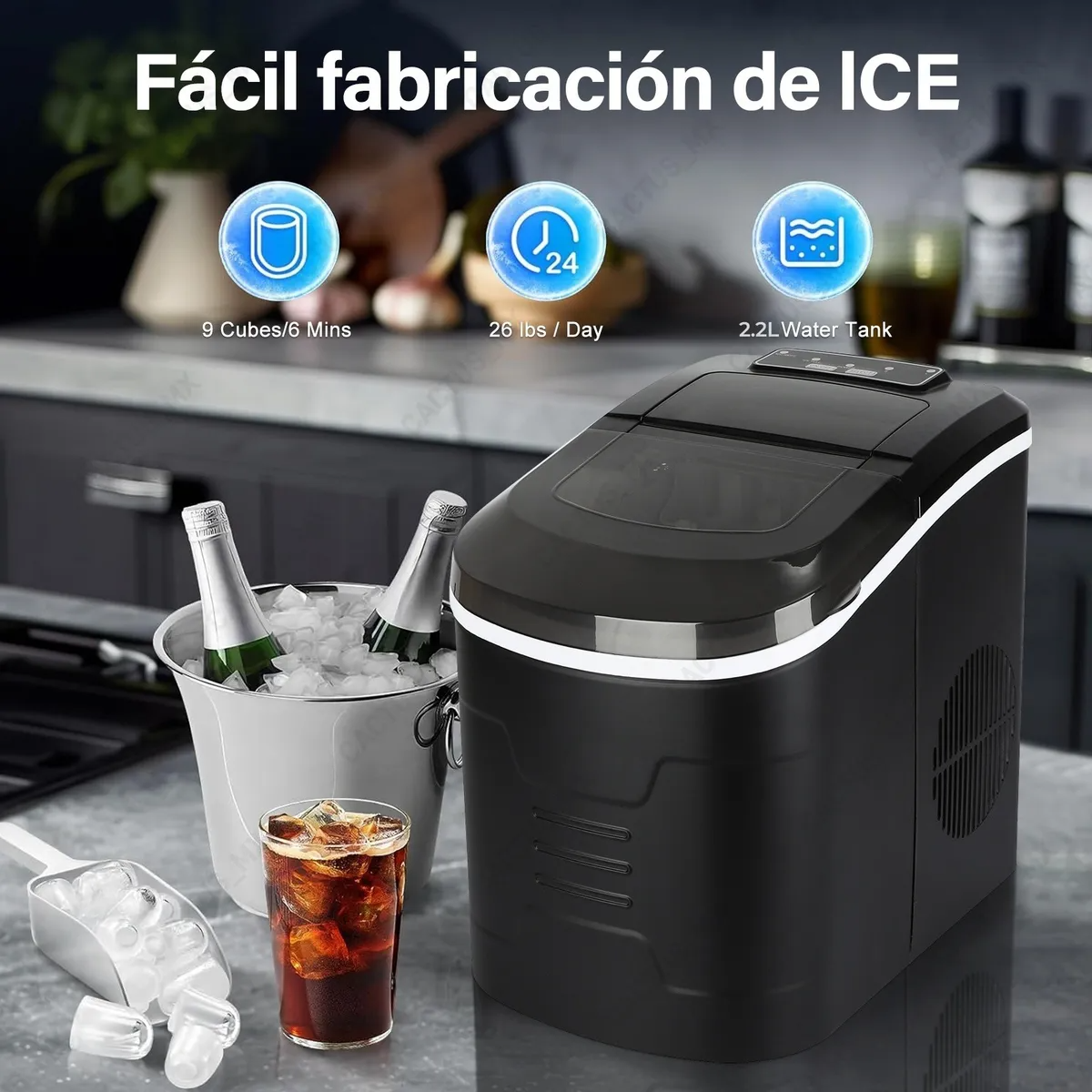 Ice Maker Maquina Para Hacer Hielo 12kg Dia Color Negro 2.2l