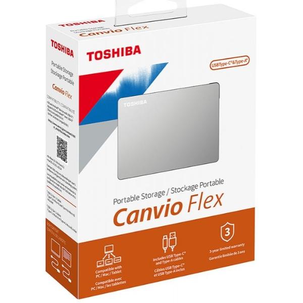Toshiba DISCO DURO EXTERNO TOSHIBA 2TB HDTX120XSCAA USB 3.0 CANVIO FLEX PLATA