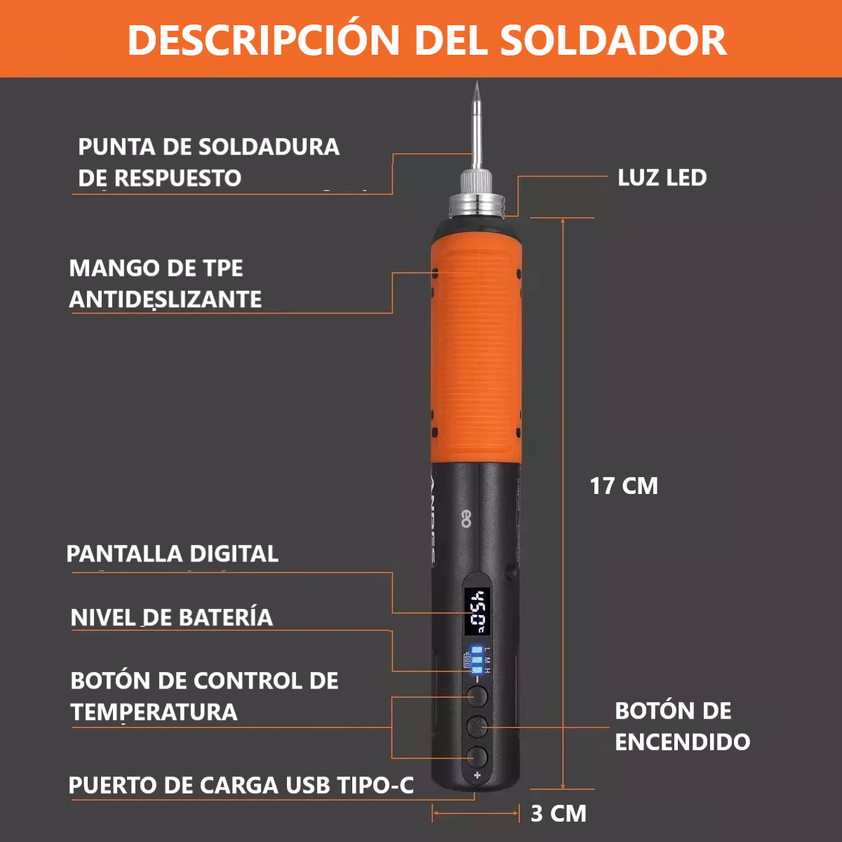 Cautin Inalambrico Visualización Digital Y Led 