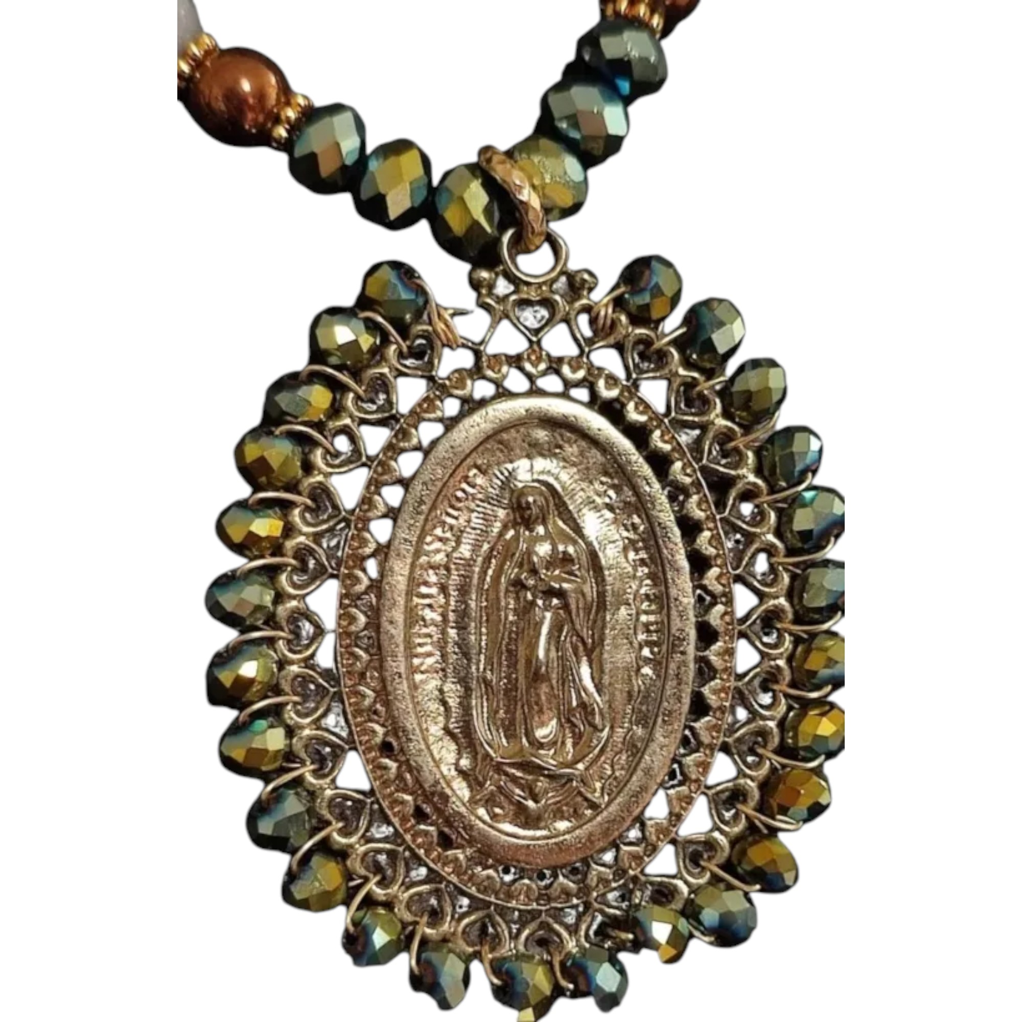 Set de Collar Virgen De Guadalupe,aretes,color Azul,agata Y Cristal