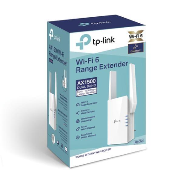 TPLINK Repetidor / Extensor de Cobertura WiFi AX 1500 Mbps, doble banda 2.4 GHz y 5 GHz, con 1 puerto 10/100/1000 Mbps
