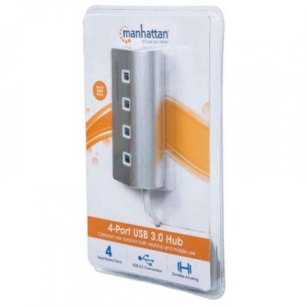 Hub USB 3.0 Super Speed de 4 Puertos Manhattan Blanco.