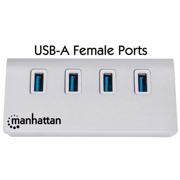 Hub USB 3.0 Super Speed de 4 Puertos Manhattan Blanco.