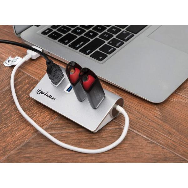 Hub USB 3.0 Super Speed de 4 Puertos Manhattan Blanco.