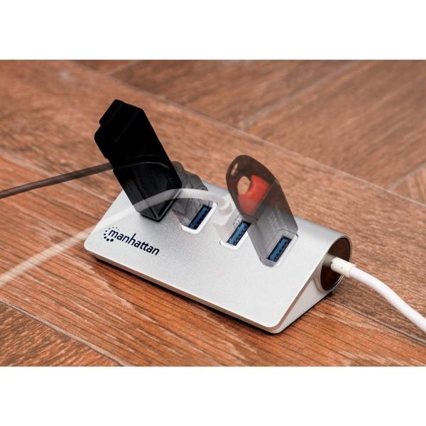 Hub USB 3.0 Super Speed de 4 Puertos Manhattan Blanco.