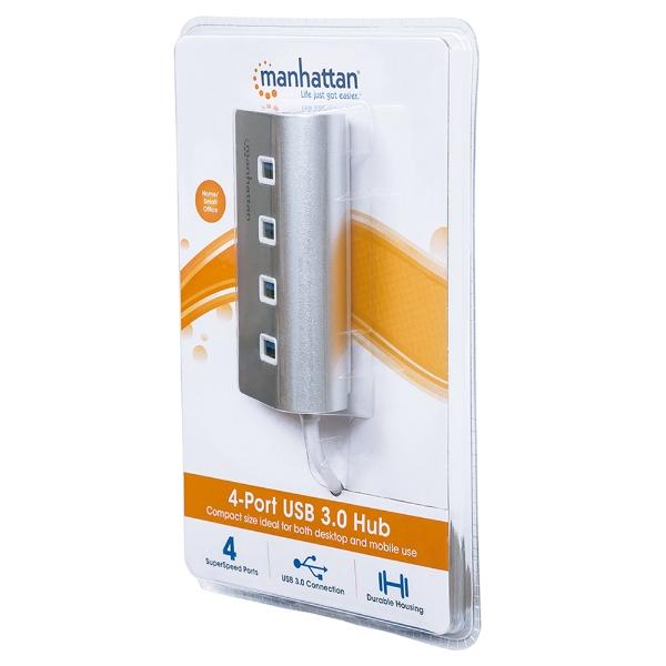 Hub USB 3.0 Super Speed de 4 Puertos Manhattan Blanco.