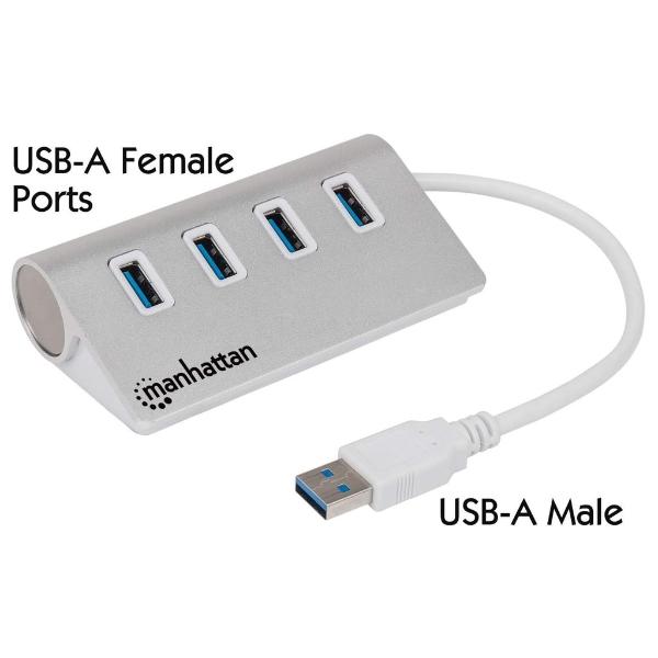 Hub USB 3.0 Super Speed de 4 Puertos Manhattan Blanco.