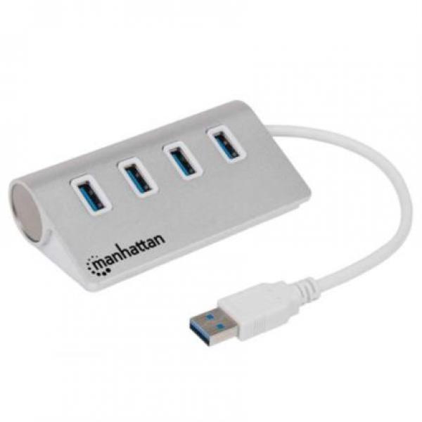 Hub USB 3.0 Super Speed de 4 Puertos Manhattan Blanco.