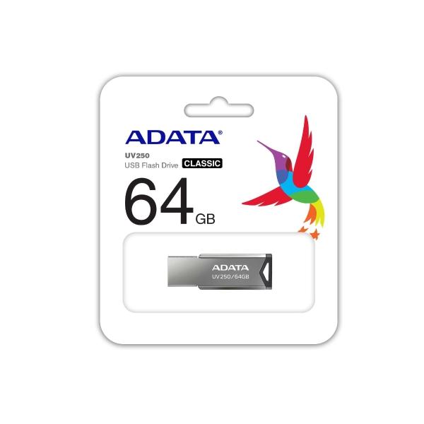ADATA MEMORIA FLASH ADATA UV250 64GB USB 2.0 PLATA (AUV250-64G-RBK)