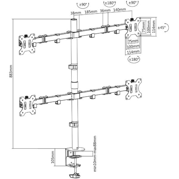 Soporte para cuatro monitores brazos de doble articulacion Manhattan.