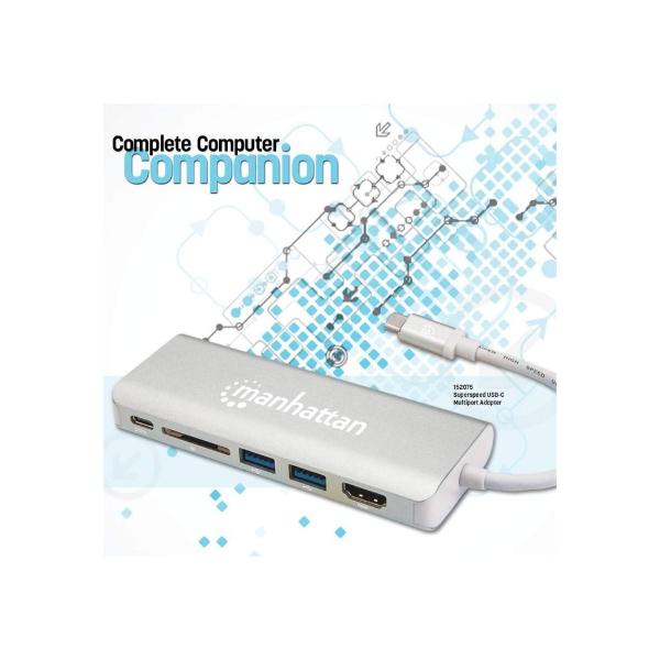 Docking Station multiplicador de puertos USB Tipo-C 6 en 1 Manhattan.