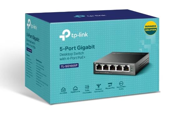 TPLINK Switch Escritorio No Administrable de 5 puertos 10/100/1000 Mbps / Con 4 puertos PoE 802.3af/at de hasta 65 W / PoE Extendido hasta 250 metros