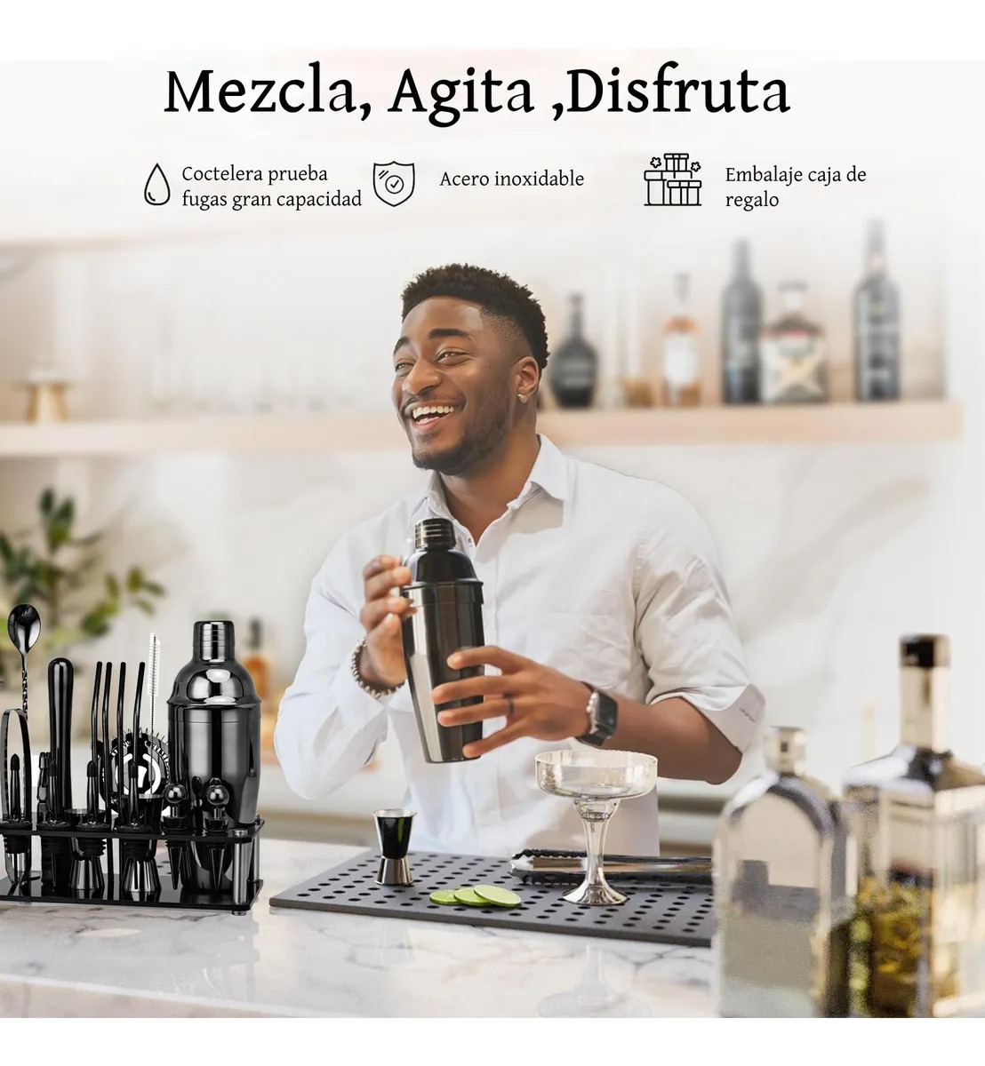 Kit de Coctelería 20 Piezas - Shaker de 750 ml, Todo lo que Necesitas para Crear Cócteles Profesionales