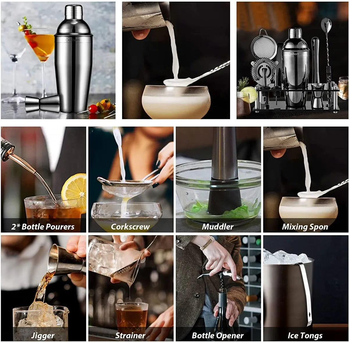 Kit de Coctelería 20 Piezas - Shaker de 750 ml, Todo lo que Necesitas para Crear Cócteles Profesionales