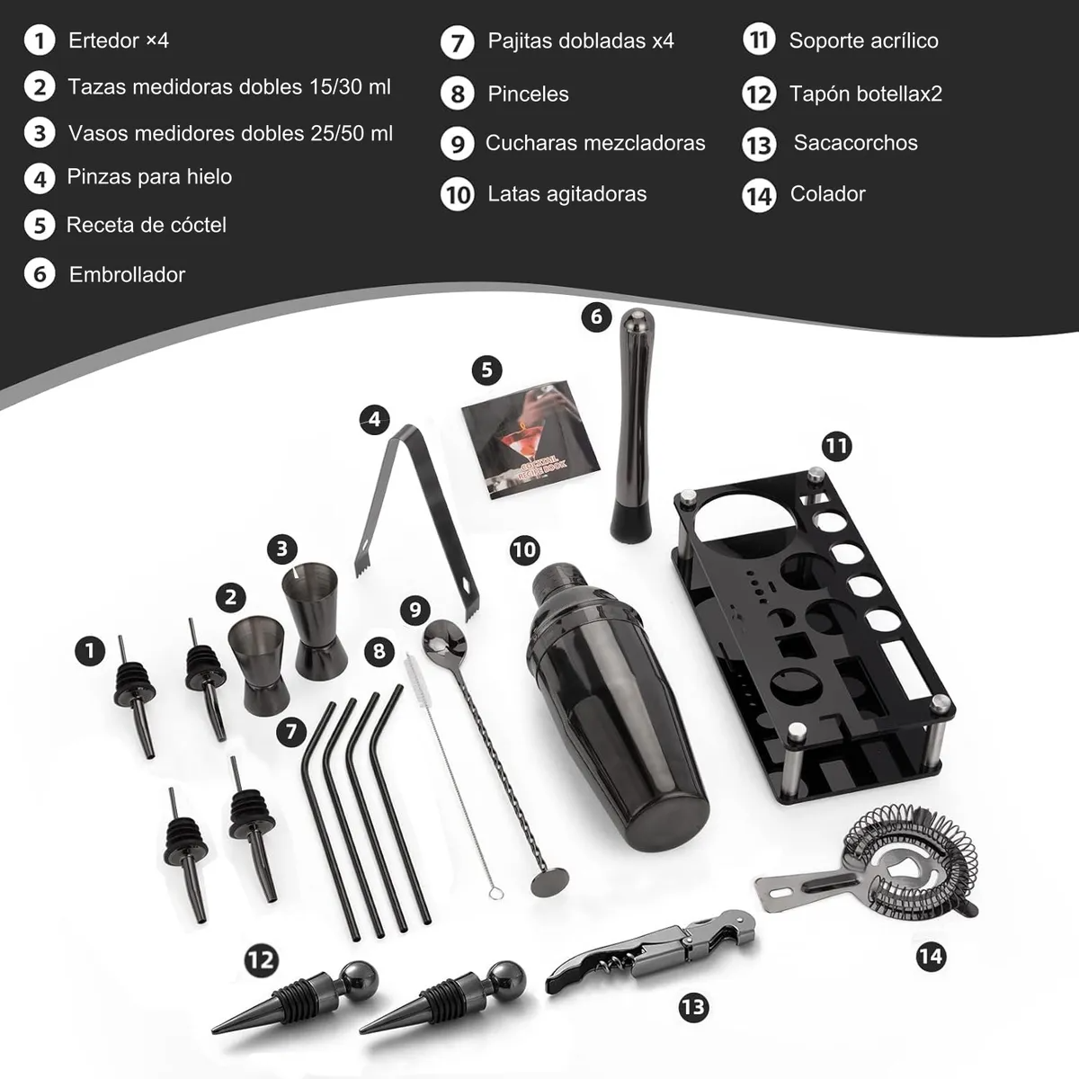 Kit de Coctelería 20 Piezas - Shaker de 750 ml, Todo lo que Necesitas para Crear Cócteles Profesionales