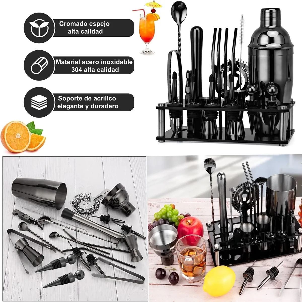 Kit de Coctelería 20 Piezas - Shaker de 750 ml, Todo lo que Necesitas para Crear Cócteles Profesionales