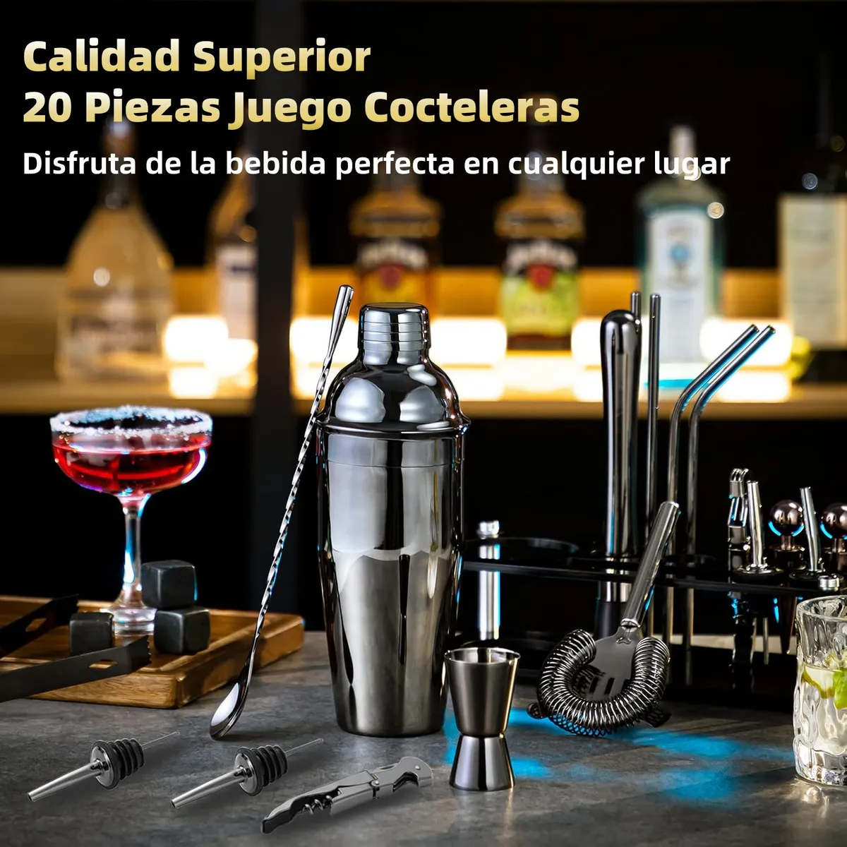 Kit de Coctelería 20 Piezas - Shaker de 750 ml, Todo lo que Necesitas para Crear Cócteles Profesionales