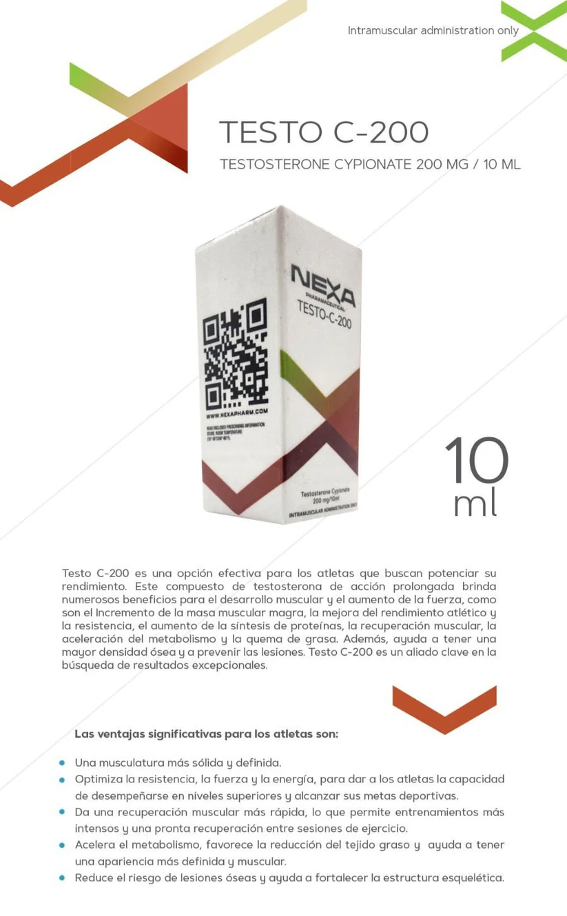 Testo C 200 Nexa Pharma Inyectable Cipionato 200mg x 10ml Masa y Rendimiento