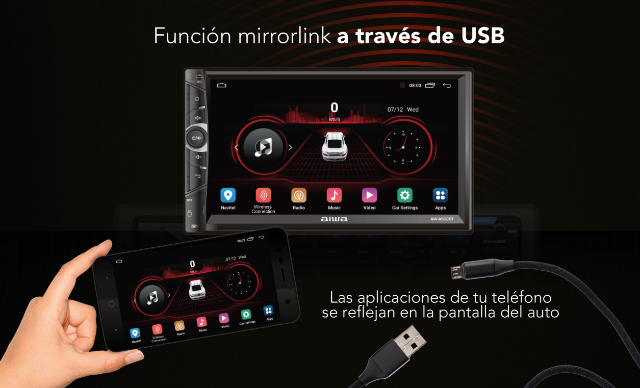 Autoestereo De Pantalla 7 Pulgadas Aiwa Aw-a502bt Bluetooth