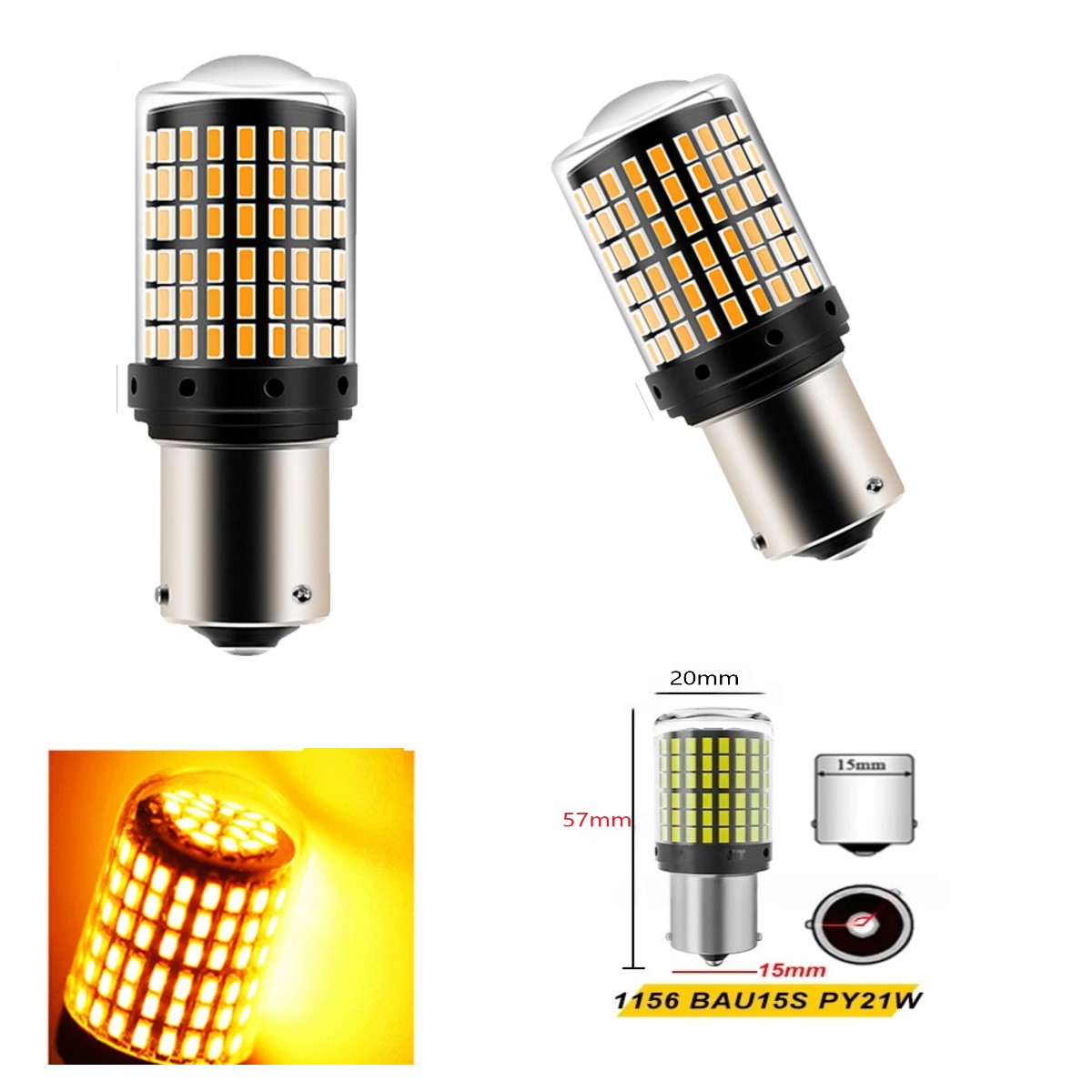 2 luces direccio Amarillo foco señal 1156 BAU15S PY21W bombillas LED luz coche moto trailer