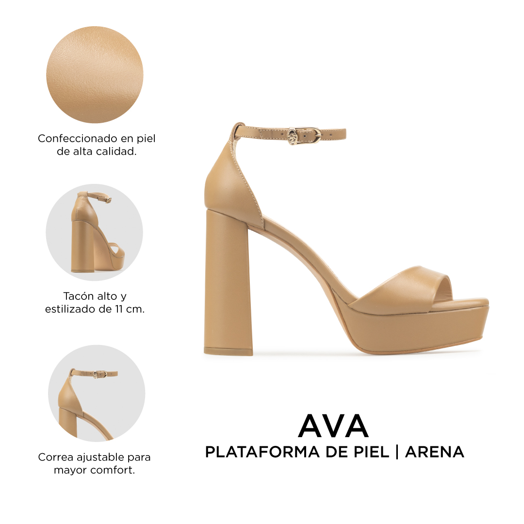 Zapatillas De Tacón Davenia De Piel Para Mujer Mod. Ava Nude