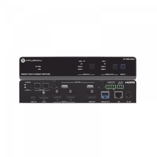 ATLONA OMEGA Switch Matriz 4x2 de AV Multiformato con Entradas HDMI, USB-C y Display Port / Salidas HDMI y  HDBaseT / para Videoconferencia y Presentaciones