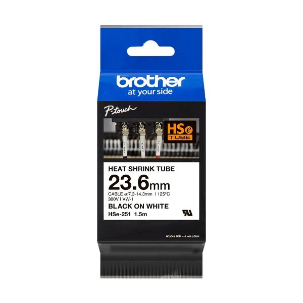 Brother Cinta Brother HSE251 Termorretráctil Ancho 23.6mm Texto Negro Sobre Fondo Blanco