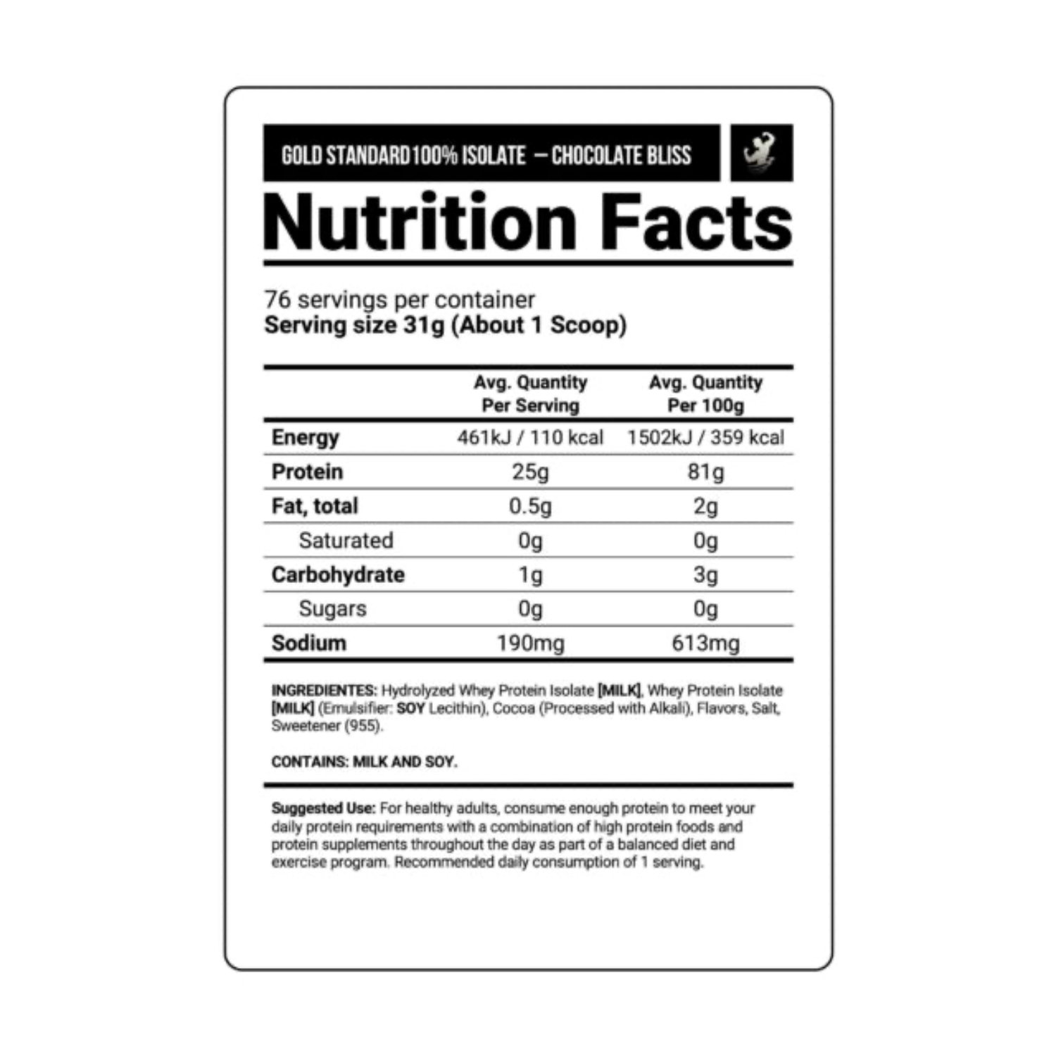 Proteina ON Optimum Nutrition Gold Standard 100% Isolate 5.2 lbs 76 Serv. - Chocolate