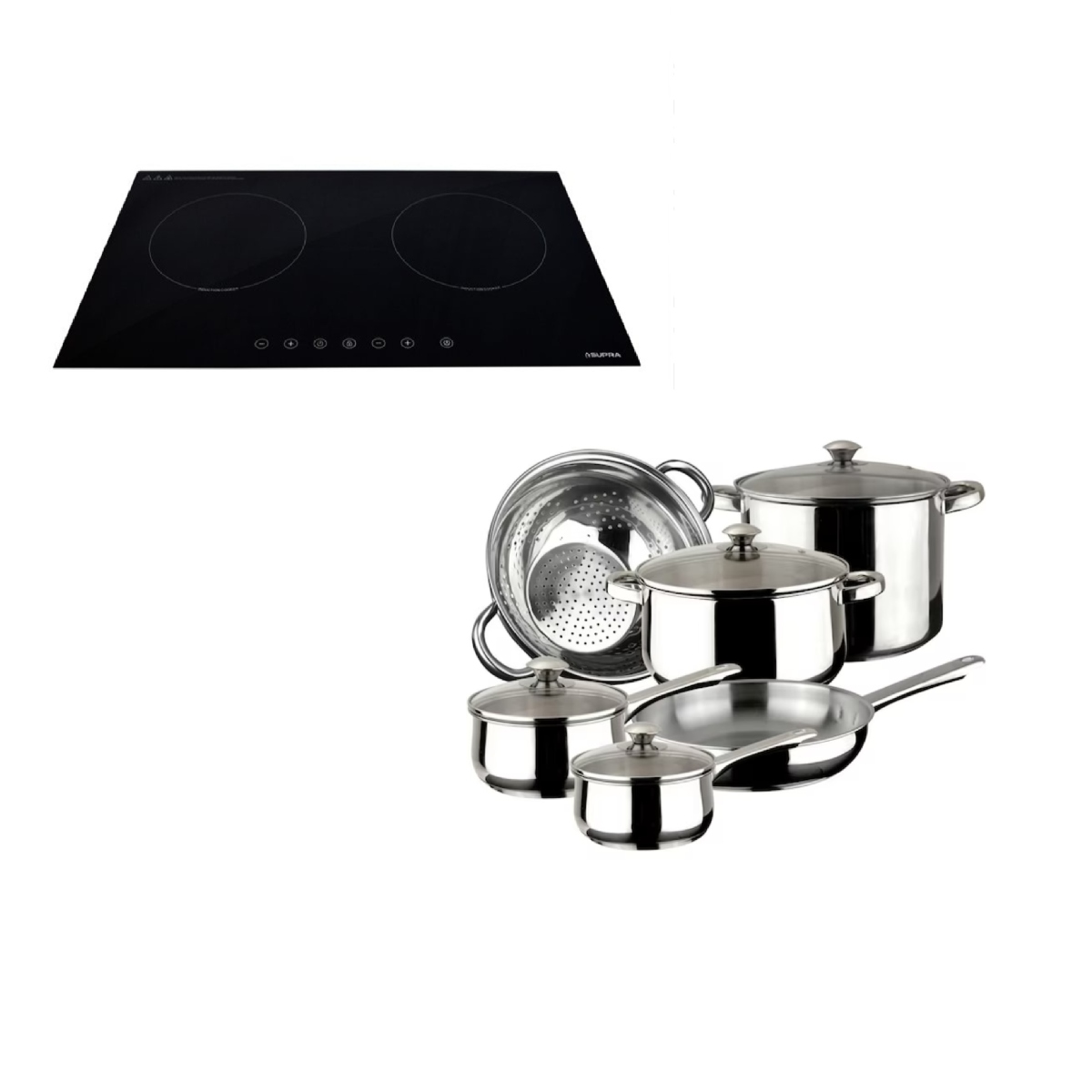 Parrilla de Inducción DUE-E Empotre 2Q Cristal + Batería Magefesa Vesta Acero Inox / Inducción ENDY10