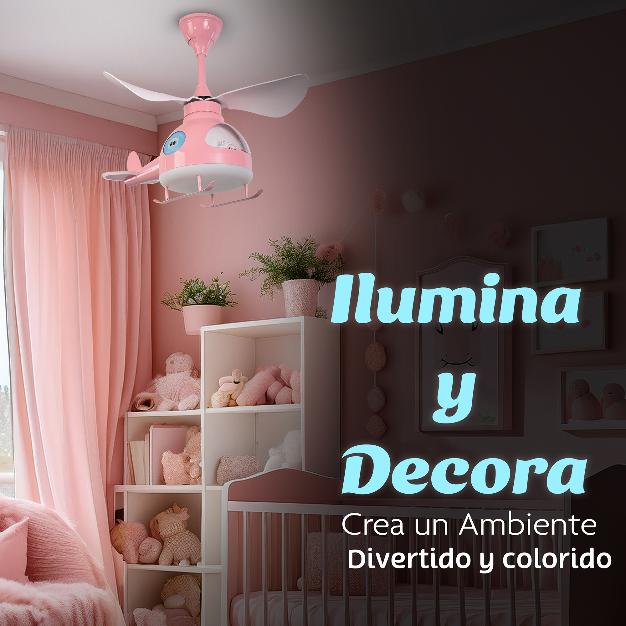 Lampara Infantil Helicoptero Rosa