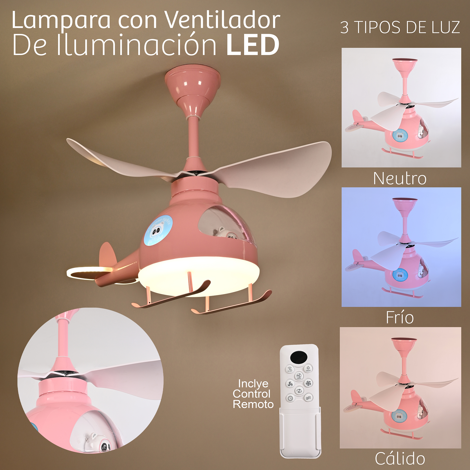 Lampara Infantil Helicoptero Rosa