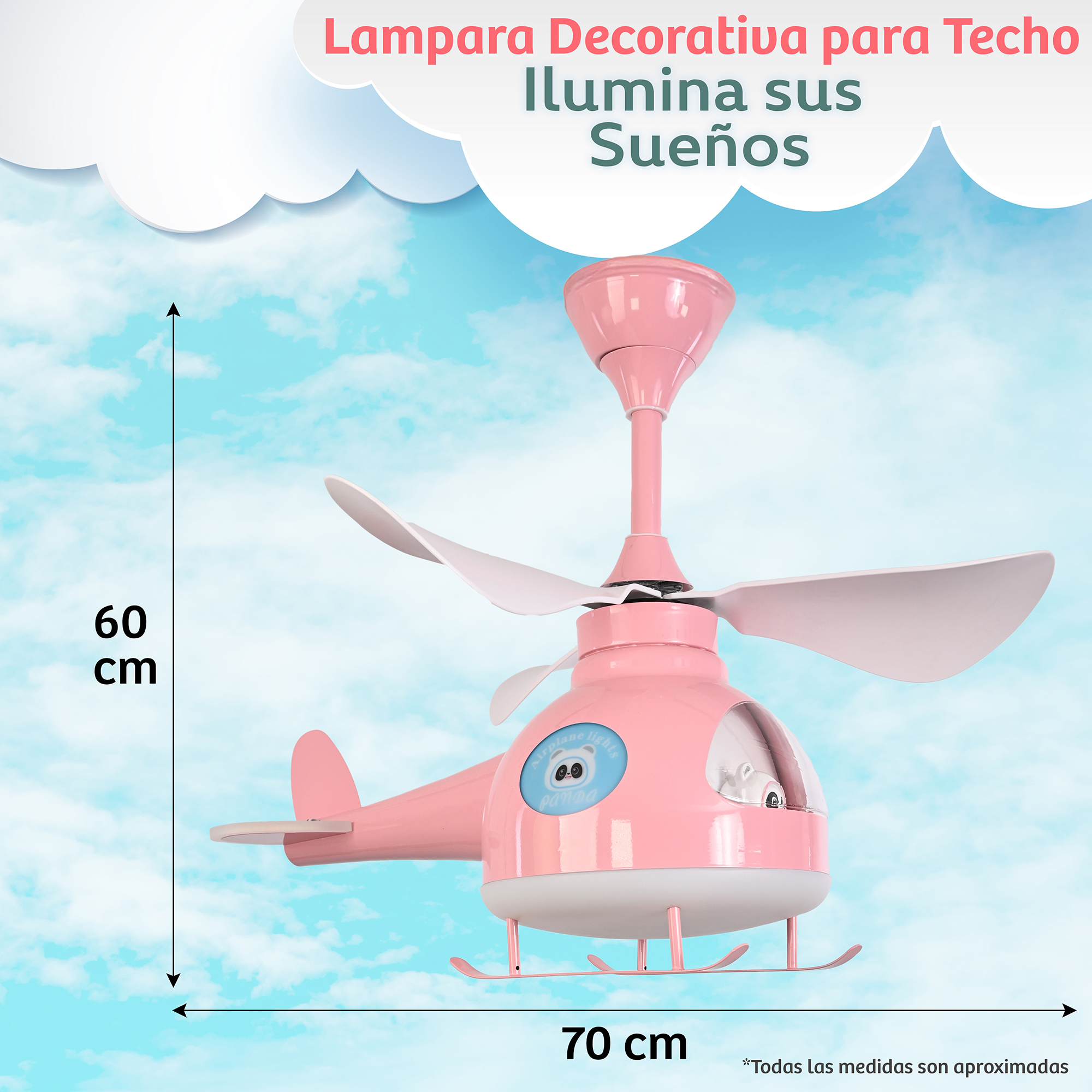 Lampara Infantil Helicoptero Rosa