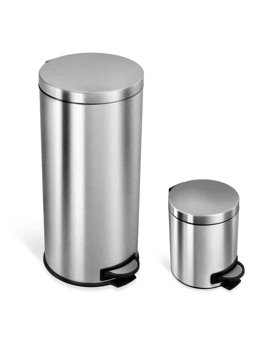 Juego de 2 Botes De Basura Con Pedal Acero Inoxidable 5L y 30L para Cocina y Baño