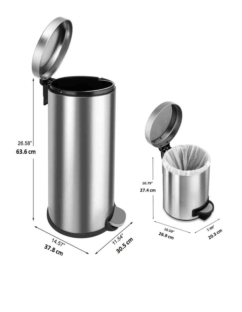 Juego de 2 Botes De Basura Con Pedal Acero Inoxidable 5L y 30L para Cocina y Baño