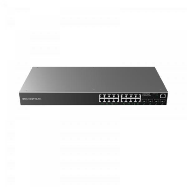 Grandstream Networks Switch Gigabit PoE+ Administrable / 16 puertos 10/100/1000 Mbps + 4 Puertos SFP Uplink / Hasta 240W / Compatible con GWN Cloud.