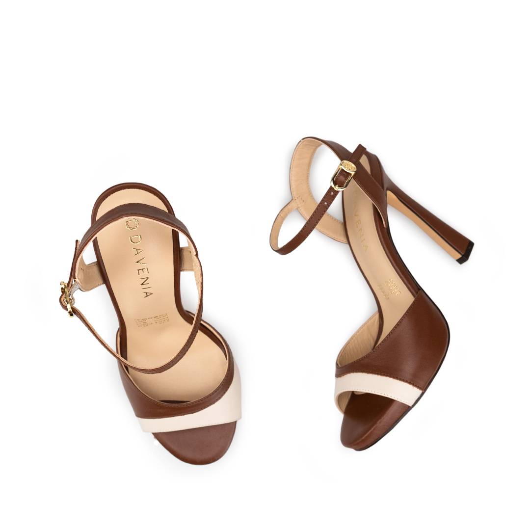 Zapatillas De Tacón Davenia De Piel Sandalia Para Dama Mod. Bela Café