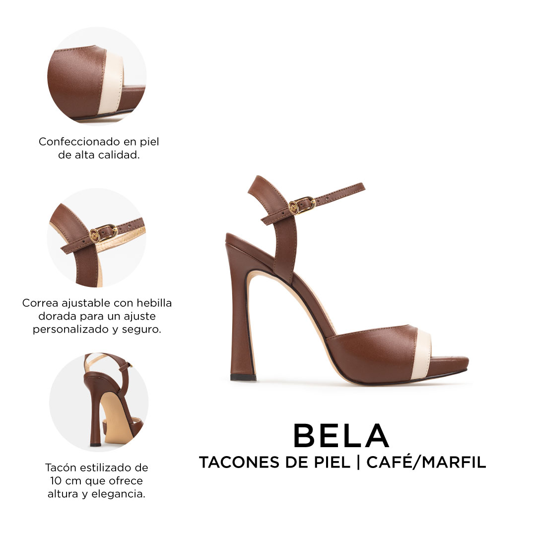 Zapatillas De Tacón Davenia De Piel Sandalia Para Dama Mod. Bela Café