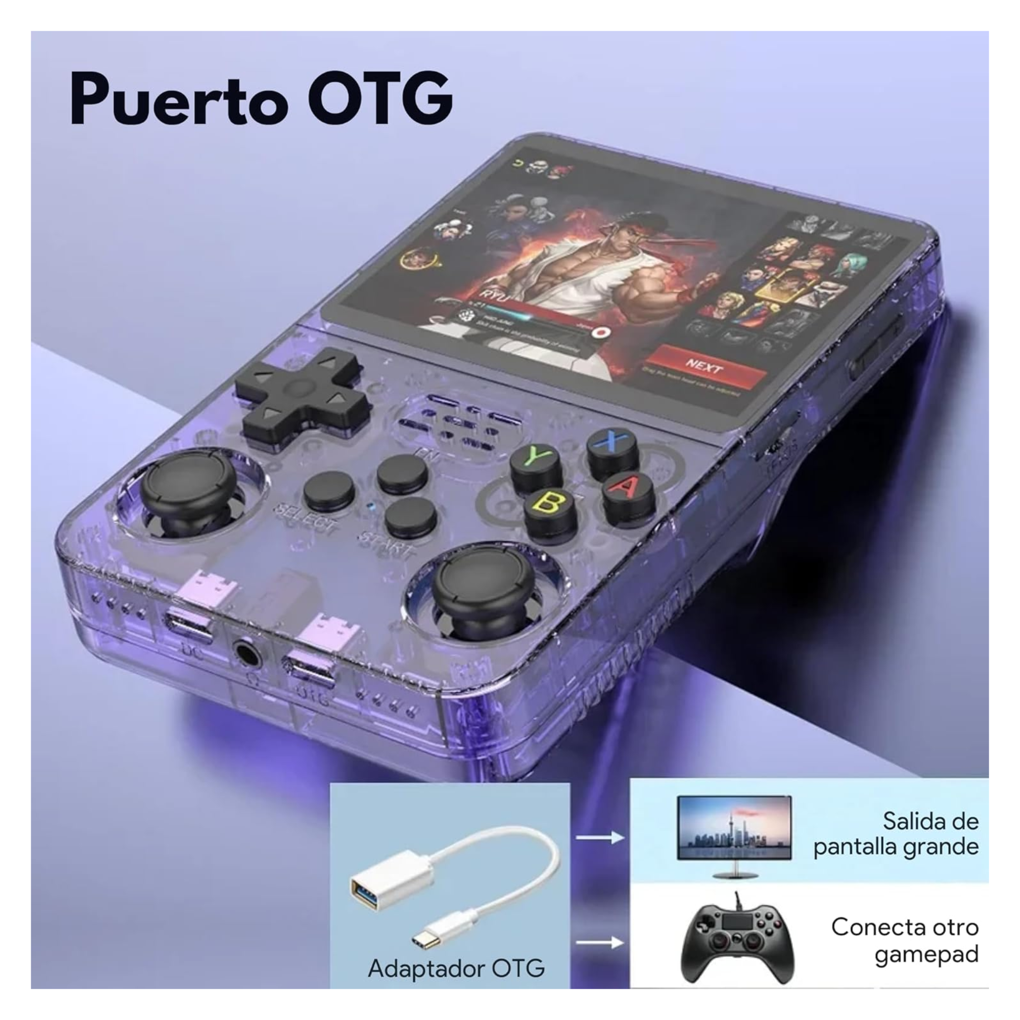 Consola de Videojuegos Retro Portátil R36S Pantalla 3.5", IPS, Sistema de Emulación Pre-Instalado 64GB+15,000 Juegos Clásicos de Mano Retro Handheld Game Console (Morada)