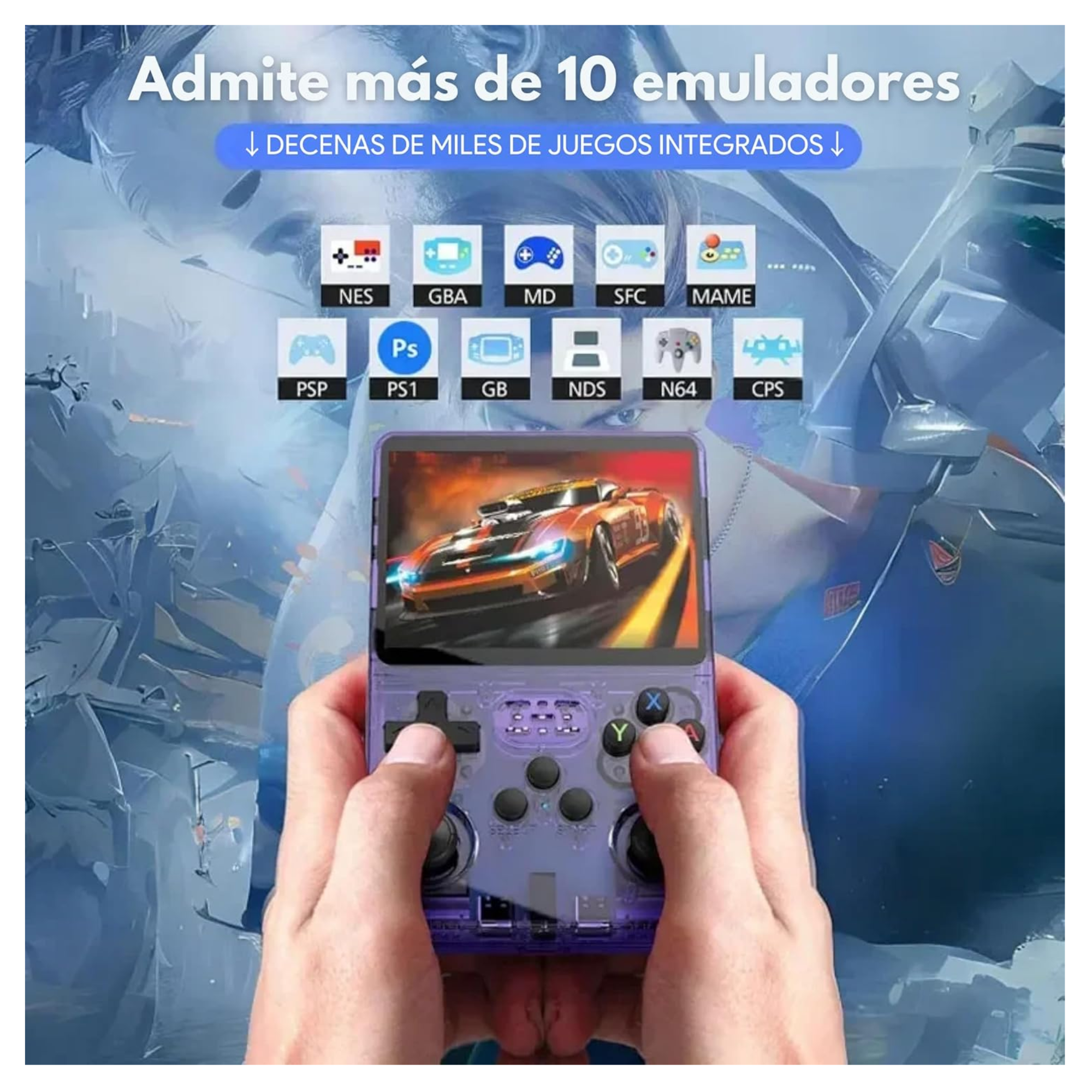 Consola de Videojuegos Retro Portátil R36S Pantalla 3.5", IPS, Sistema de Emulación Pre-Instalado 64GB+15,000 Juegos Clásicos de Mano Retro Handheld Game Console (Morada)