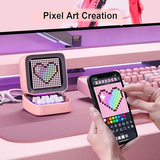 Divoom Ditoo Pixel Art Altavoz BT Retro con Pantalla LED Rosa