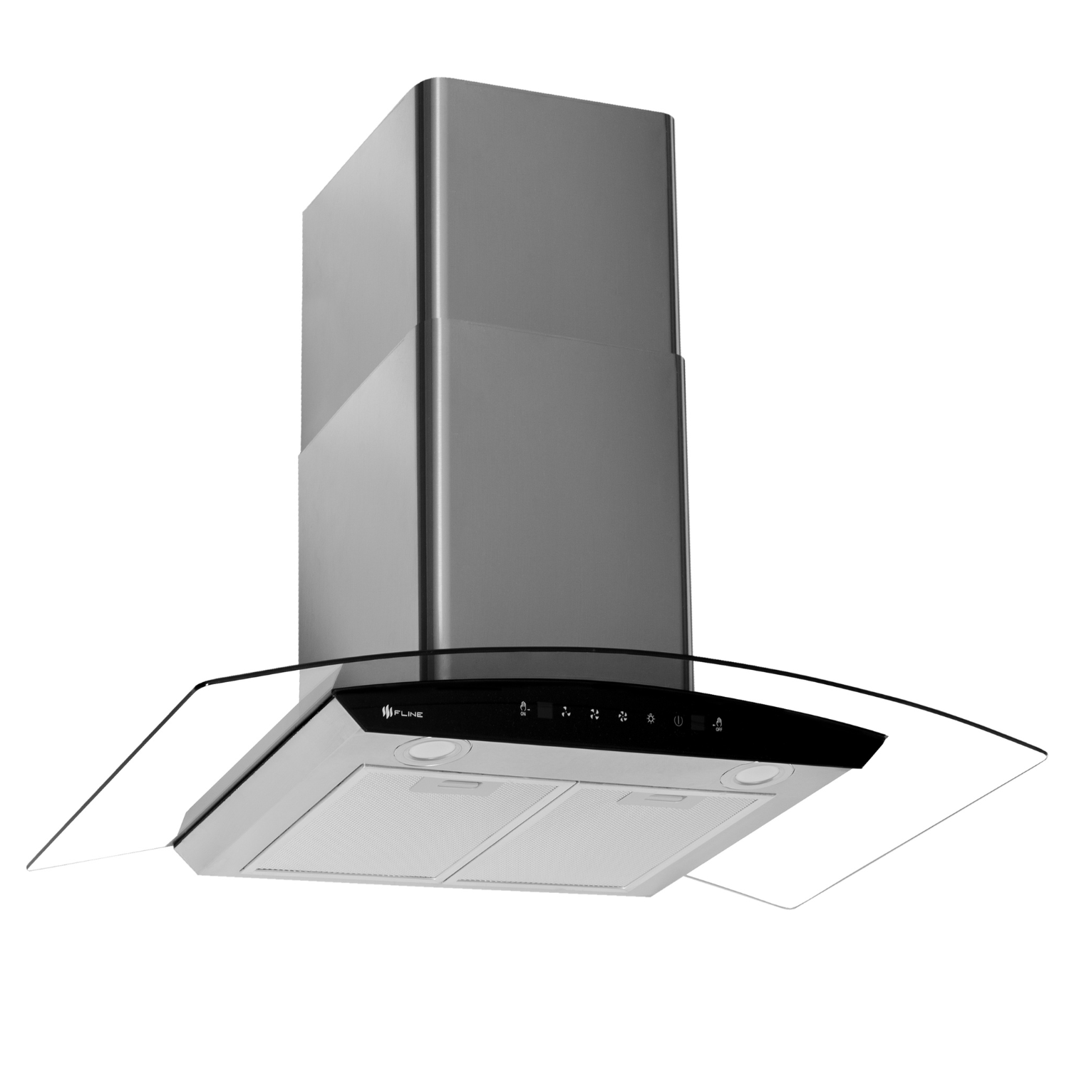 FLINE | Campana de cocina 90 cm | DE PARED | Controles Touch | extractora | cristal curvo y  acero Inoxidable | 3  velocidades | Tromso 90