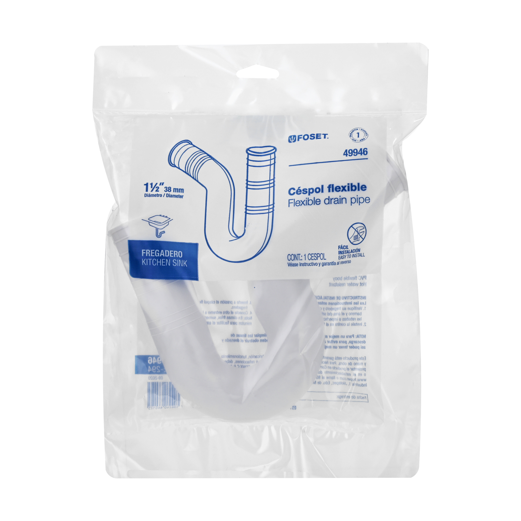 Céspol flexible 1-1/2' de PVC, para fregadero, Foset