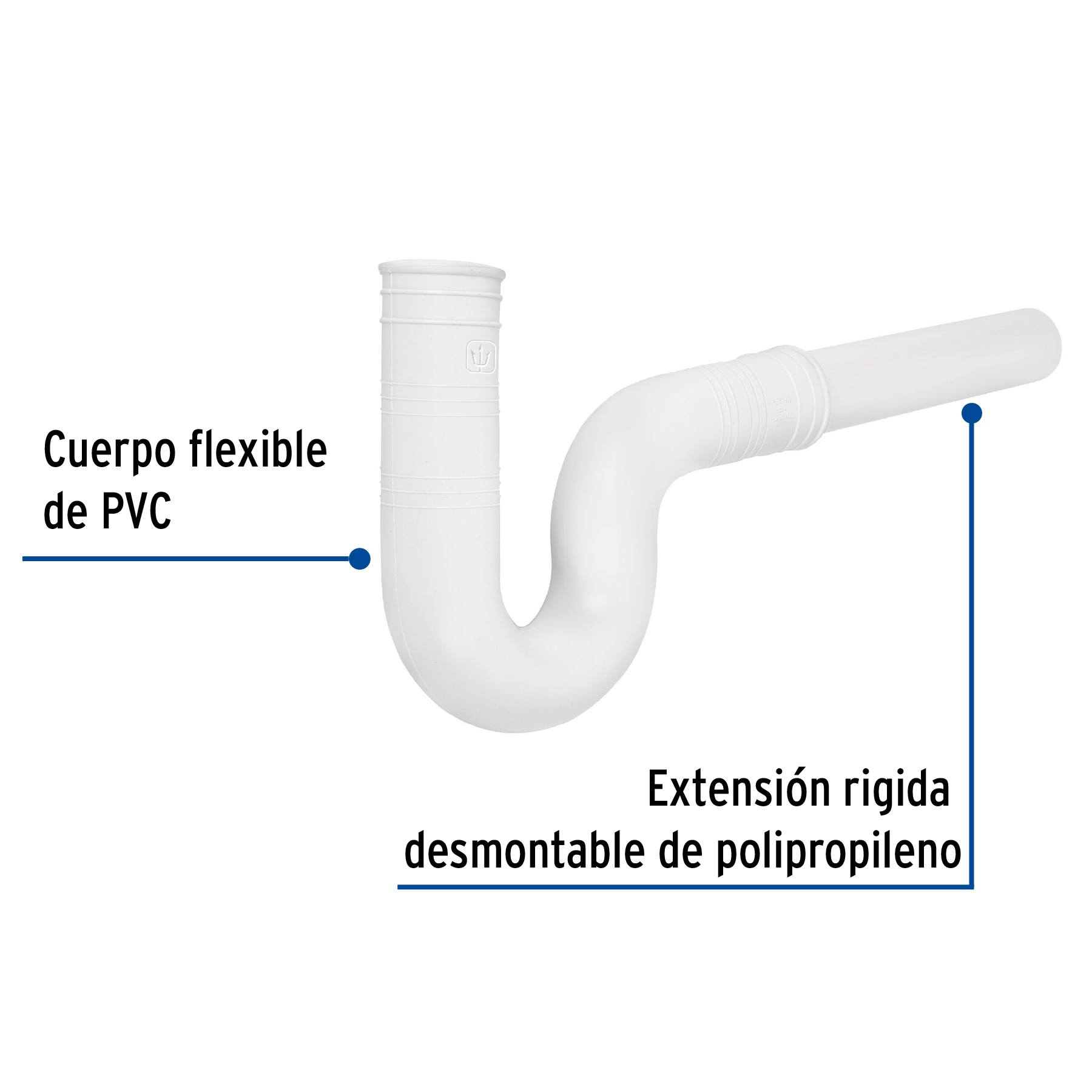 Céspol flexible 1-1/2' de PVC, con extensión, para fregadero