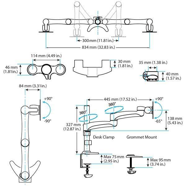 StarTech.com BRAZO ARTICULADO DE 2 MONITOR SOPORTE CON MASTIL PARA MESA