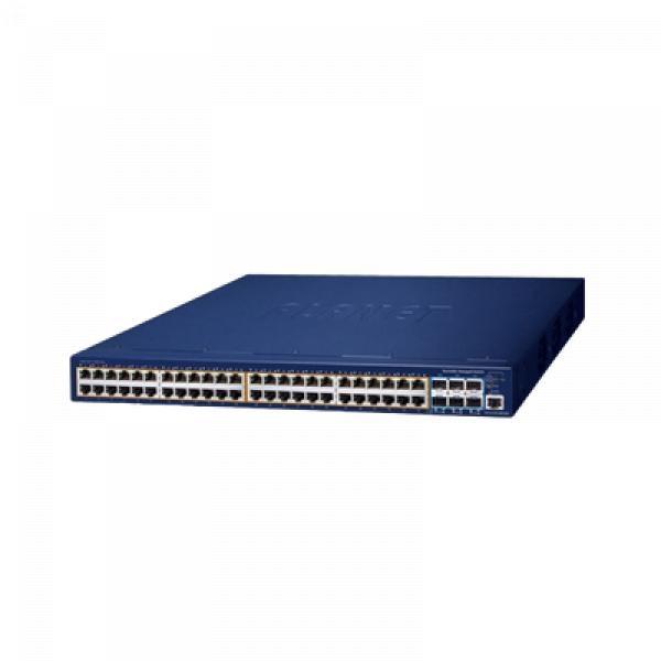 Planet Switch Administrable Stacking Capa 3, 48 Puertos PoE Gigabit 802.3at, 6 Puertos SFP de 10 G, Incluye Fuente Redundante de 55 V cc